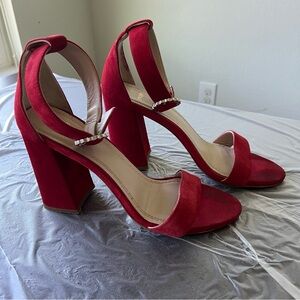 Maje Red Suede Ankle Strap Heels Women EU 39 US 8.5 Block Heel Designer Sandals